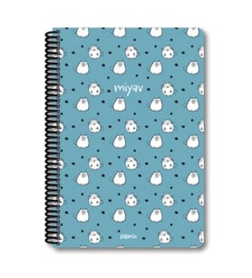 PAPİRÜS  MİYAV/HAV HAV MİX. PP. KAPAK SPİRALLİ A4 80YP. KARELİ DEFTER - TEKLİ