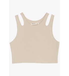 Breeze Kız Çocuk Crop Tişört Çift Askı Omuz Detaylı 9-16 Yaş, Bej