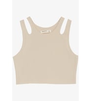 Breeze Kız Çocuk Crop Tişört Çift Askı Omuz Detaylı 9-16 Yaş, Bej