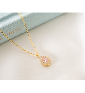 Saklı Takı 925 Ayar Gümüş Ekim Ayı Doğum Taşı ( Pink Tourmaline ) Damla Kolye