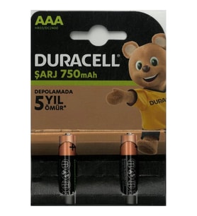 DURACELL HR03 DC2400 RECHARGEABLE (ŞARJLI) AAA İNCE KALEM PİL 750mAh/1.2V 2'Lİ TEK KARTELA