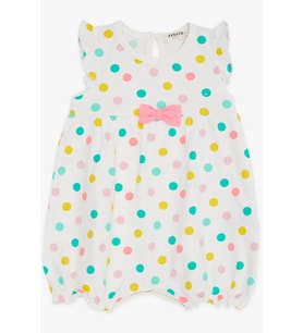 Breeze Kız Bebek Kısa Tulum Puantiyeli Fiyonklu 4 Ay-1.5 Yaş, Ekru