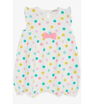 Breeze Kız Bebek Kısa Tulum Puantiyeli Fiyonklu 4 Ay-1.5 Yaş, Ekru