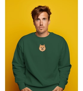 Pomeranian Köpek Figürlü Minimal Unisex Sweatshirt – Baskılı (Koyu Yeşil)