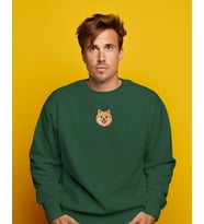 Pomeranian Köpek Figürlü Minimal Unisex Sweatshirt – Baskılı (Koyu Yeşil)