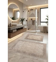 2'li %100 Pamuk Ultra Lüks Banyo Paspası Seti, Cappuccino, 60x100 cm