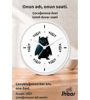 İsme Özel Siyah Sevimli Canavar Çocuk Odası Duvar Saati Orta Boy 30 cm Beyaz Camlı Sessiz