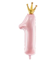 Taçlı 1 Rakam Pembe Folyo Balon 90 cm
