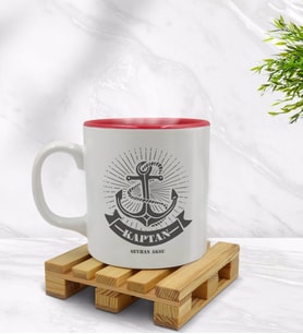 BK Gift Kişiye Özel Kaptan Tasarımlı İçi Kırmızı Renkli Kupa Bardak Model 7
