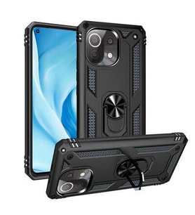 Xiaomi Mi 11 Lite Kılıf Yüzüklü Standlı Manyetikli Armor Zırh (Siyah)
