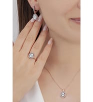 AgaKulche Oval Tasarım Gümüş Takı Seti Elmas Montür S102-EB