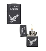 Kişiye Özel Kartallı Metal Çakmak (Siyah)