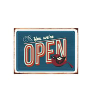 Yes We're Open Yazılı Retro Kuşlu Ahşap Açık Tabela Poster Tablo