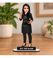 Kişiye Özel Kadın Kuyumcu Karikatürlü 18 cm MDF Masaüstü Biblo - Kadın Kuyumcu Hediyesi Yeni İş ve Meslek Hediyesi