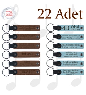 A Kahve & Gök Mavi, Nişan Töreni Katılımcılarına Hediye, 22’li Set, Tarih Ve İsimli Deri Anahtarlık