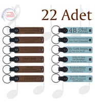 A Kahve & Gök Mavi, Nişan Töreni Katılımcılarına Hediye, 22’li Set, Tarih Ve İsimli Deri Anahtarlık