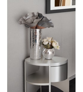 Işıltı Home  Desing Aynalı Uzun Vazo + Yuvarlak Vazo Gri 2 li takım