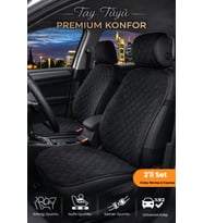 Oto Koltuk Kılıfı Tay Tüyü 2'li Ön Minder Terletmez, Kaymaz, Sıvıya Dayanıklı, Airbag Uyumlu - Siyah