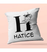 Kişiye Özel Romantik H Harfi Tema Saten Kare Yastık (Beyaz)