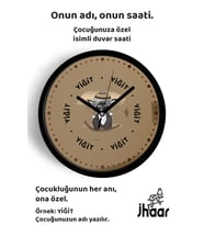 İsme Özel Bohem Kurt Çocuk Odası Duvar Saati Orta Boy 30 cm Siyah Camlı Sessiz