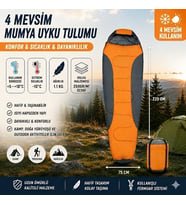 4 Mevsim Mumya Tip Uyku Tulumu -10°C Konforlu Kamp Uyku Tulumu Yıkanabilir TURUNCU