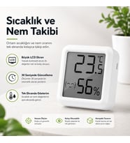 Dijital Sıcaklık ve Nem Ölçer LCD Ekranlı Mini Termometre Higrometre Ortam Isı ve Nem Ölçer Duvar ve Masaüstü Kullanım