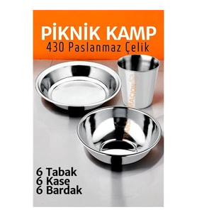 Paslanmaz Çelik Tabak Kase Bardak Seti Kamp Piknik Seti Adet 721505