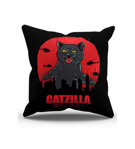 Moud's Çift Tarafı Baskılı Catzilla Desenli Süet Kırlent Kılıfı - PL787