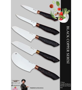 Black Copper Serisi Mutfak Bıçak Seti Et Ekmek Sebze Salata Börek Şef Bıçağı 5 Li Set ( Mft-568)