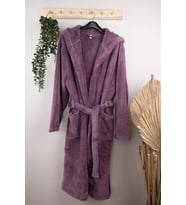 Wellsoft Peluş Yetişkin Kapüşonlu Cepli Bornoz (Mürdüm)