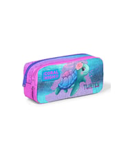 Kids Açık Pembe Mavi Kaplumbağa Desenli Iki Bölmeli Kalem Çantası 12061 (Çok Renkli)