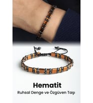 Hematit Doğal Taş Kahverengi Küre ve Yassı Kare Kesim 6x6mm Çift Delik Makrome Bileklik