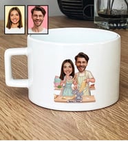 Kişiye Özel Karikatür Yemek Yapan Romantik Çift Lüks Fincan Sevgililer Günü Hediyesi