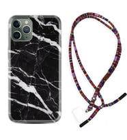 Apple iPhone 11 12 13 14 Pro Max Kılıf Boyun Asklı Rasta Silikon Siyah Şerit Mermer 1318