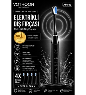 Şarjlı Diş Fırçası 15000 Vpm Titreşim Gücü, 500mah Batarya, 5 Temizlik Modu Siyah
