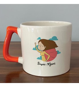 Süper Mom Pelerin Baskılı Turuncu Kulplu D Kupa