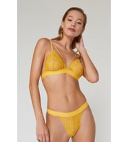 Velvet Dantelli Üçgen Pudra Bralet Takım (Sarı)