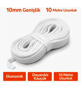 Algelsineve Beyaz 10mm Şerit Yassı Lastik ( 10 Metre ) Çarşaf, elbise lastiği
