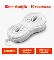 Algelsineve Beyaz 10mm Şerit Yassı Lastik ( 10 Metre ) Çarşaf, elbise lastiği