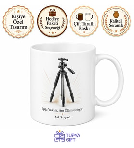İsimli Tripod Desenli Fotoğrafçı Kupası Özel Baskılı Hediye Bardak