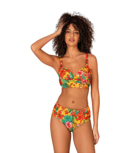 Endeep Kadın Büyük Beden Destekli Büzgü Detaylı Çiçek Desenli Bikini Takımı