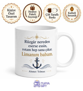 Limanım Babam Yazılı Özel Tasarım Kupa Bardak Babalar Günü Hediye