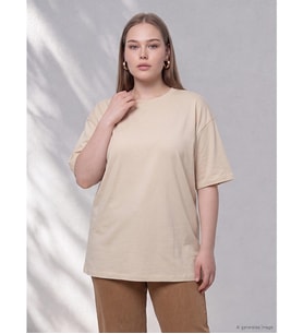 LCW Curve Sarı Büyük Beden %100 Pamuklu Oversize Kadın Tişört