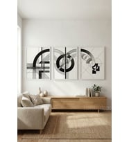 Modern Geometrik ve Soyut Desenler 3’lü Ahşap Çerçeveli Tablo Seti