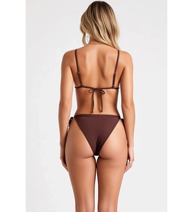 Kadın Bikini Takımı Üçgen Kap Aplike Detay Bağlamalı Slip Alt Kapsız Örme Kumaş Normal Bel