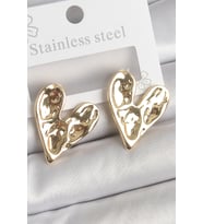 316 Çelik Gold Renk İşlemeli Kalp Model Kadın Küpe (Altın)