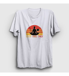 Presmono Unisex Beyaz Good Vibes Only Hediye Yoga T-Shirt 508988tt