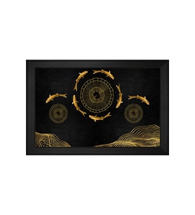 Balıklar ve Soyut Şekiller Motifli Kanvas Tablo 50 x 70 cm Siyah Çerçeve