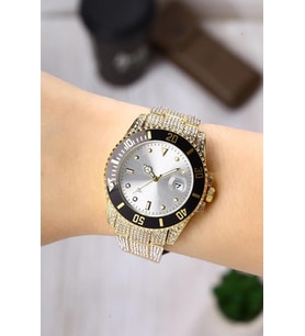 Newera Watch Metal Taşlı Kordon Sarı Kadın Kol Saati NWKS041105 (Altın)