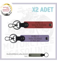 Motosiklet Maceracılarına, İsim Plaka ve B Rh (-) Yazılı x2' li Deri Anahtarlık, Nar Çiçeği-Mor-Gr (Çok Renkli)
